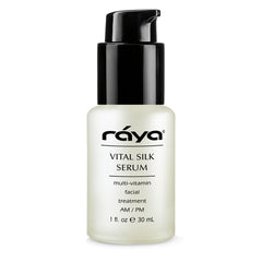 Raya Vital Silk Serum montre la bouteille-pompe pour une application facile et rapide.