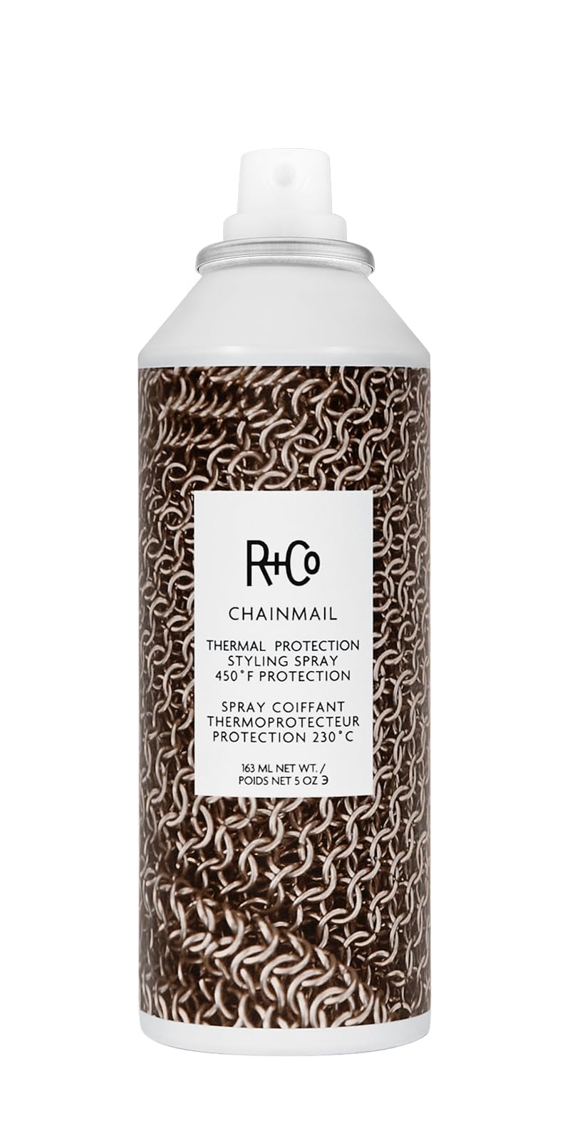 R+Co Chainmail bouteille spray, protection thermique jusqu'à 450°F, fini soyeux.