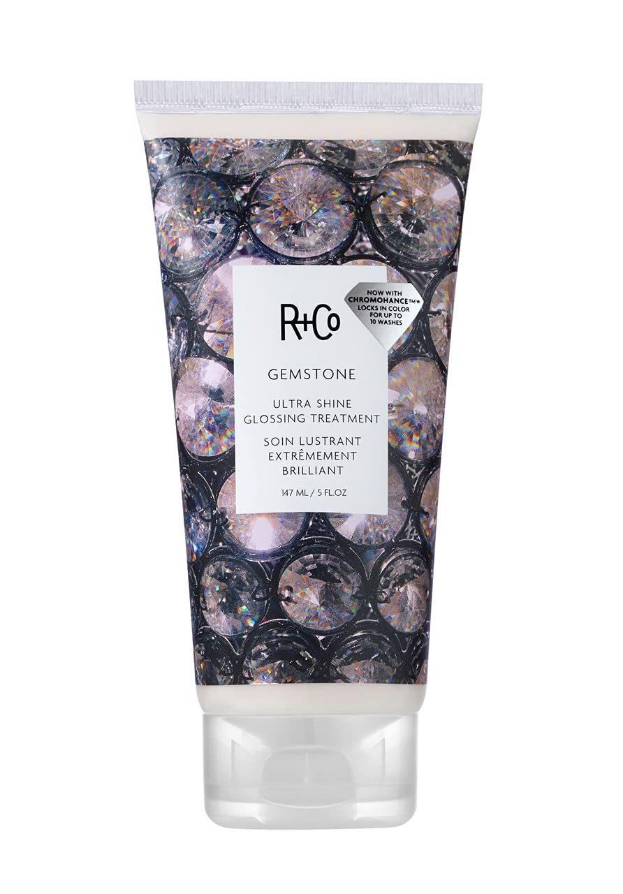 R+Co Gemstone Ultra Shine bouteille élégante offrant brillance miroir et hydratation.