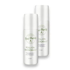 Real Purity déodorant roll-on en bouteille, fraîcheur durable et senteur légère.