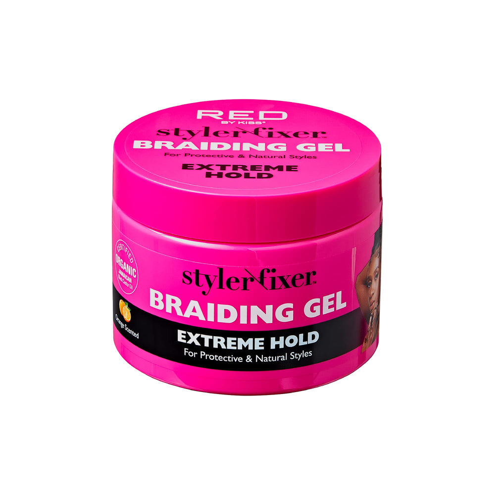Red by Kiss Braiding Gel – bouteille, tenue fiable et brillance élevée.