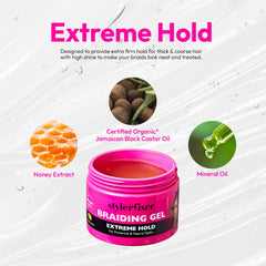 Gel braiding Red by Kiss, tresses brillantes et hydratation sans résidu.