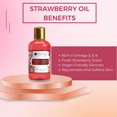 Red Rose Naturals – texture huile corporelle fraise sur peau, douceur nourrissante.