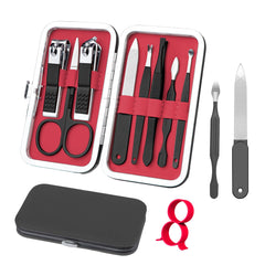 RedFlow ensemble-manucure-8-en-1 avec étui en cuir noir, pratique pour voyage.
