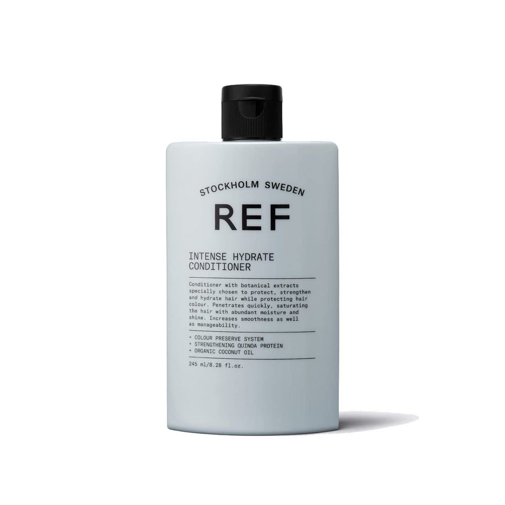 REF Intense Hydrate Conditioner, bouteille, hydratation durable et démêlage facilité pour cheveux secs.