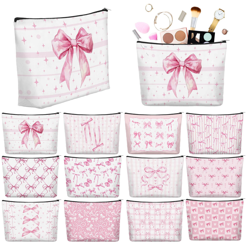 Pochette maquillage rose Reginary avec nœud coquette, structure robuste et pratique.