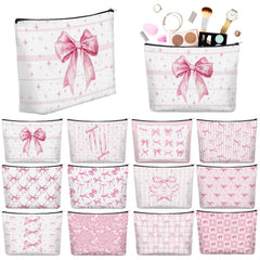 Pochette maquillage rose Reginary avec nœud coquette, structure robuste et pratique.
