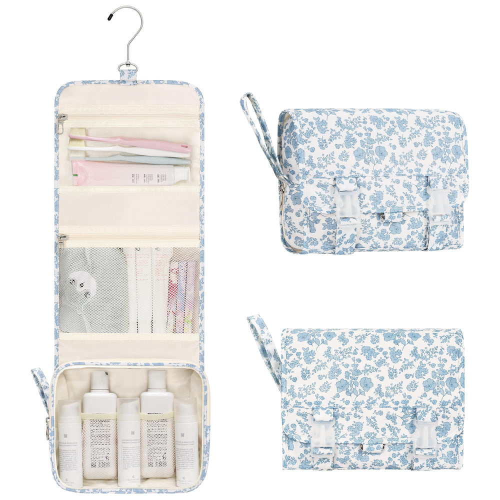 Relavel étui-douche suspendu bleu fleur, rangement pratique pour voyages.