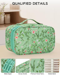 Relavel sac maquillage double étage vert, emplacement dédié pour brosses.