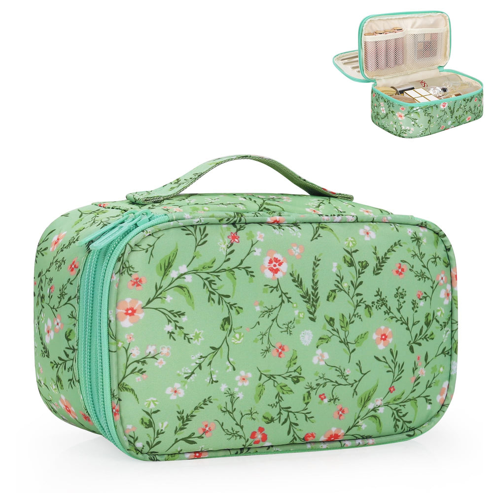 Relavel sac maquillage floral vert avant, rangement élégant pour vos essentiels en voyage.