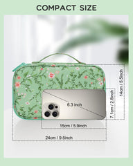 Relavel sac maquillage floral vert poches maille, accès rapide et rangement net.