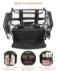Relavel sac maquillage transparent avec poches latérales et frontales pratiques.