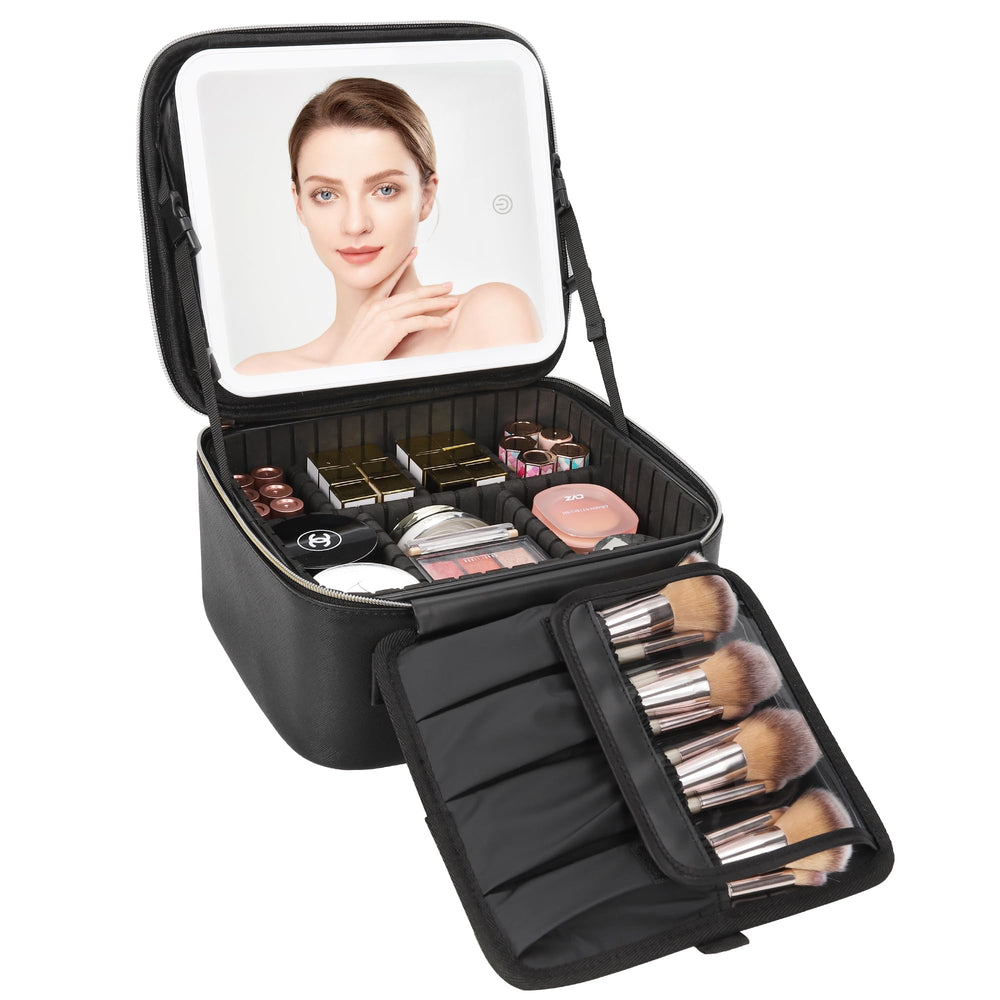 Relavel trousse maquillage avec miroir LED, pratique pour les retouches en déplacement.