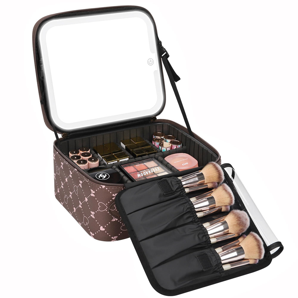 Relavel Trousse Maquillage Voyage avec Miroir LED, miroir argenté pratique pour déplacements.