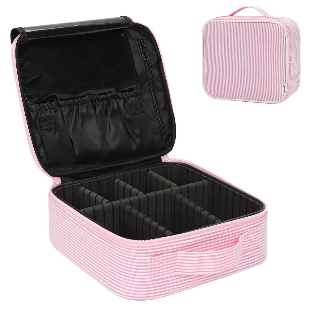 Relavel Trousse Maquillage Voyage rose rayé, rangement extérieur élégant pour vos cosmétiques.