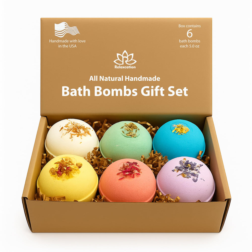 Relaxcation bombe de bain bio ensemble cadeau pour une détente complète à domicile.