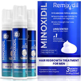 Remixidil Homme 5% Minoxidil Mousse, flacon pratique pour application ciblée sur le cuir chevelu.