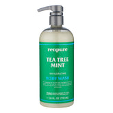 Renpure, bouteille-pompe, huile d arbre à thé et menthe: nettoyage doux pour peau sensible.