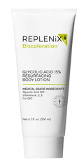 Flacon pompe de la Replenix Glycolic 15% facilitant l’application ciblée et hydratante.