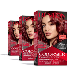 Boîte ColorSilk Revlon couleur cerise rouge 66 offre couvrance et brillance naturelles.