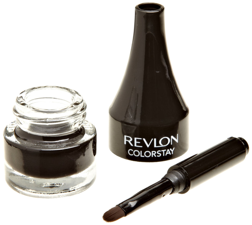 Revlon Crème Gel Eyeliner dans pot hermetique avec applicateur, trait precis et longue tenue.