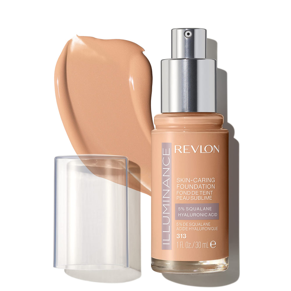 Flacon principal REVLON Illuminance pour une présentation élégante et hydratante.