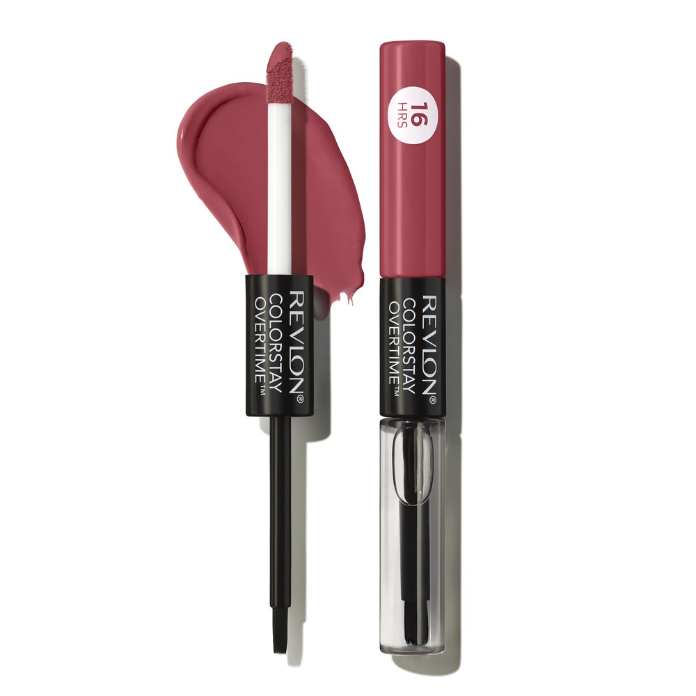Rouge à lèvres liquide Revlon avec gloss clair pour couleur durable et brillante.