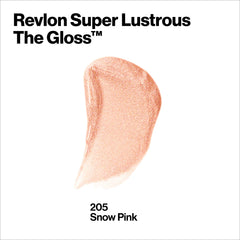 REVLON Snow Pink 205, application fluide sur les lèvres et fini brillant.