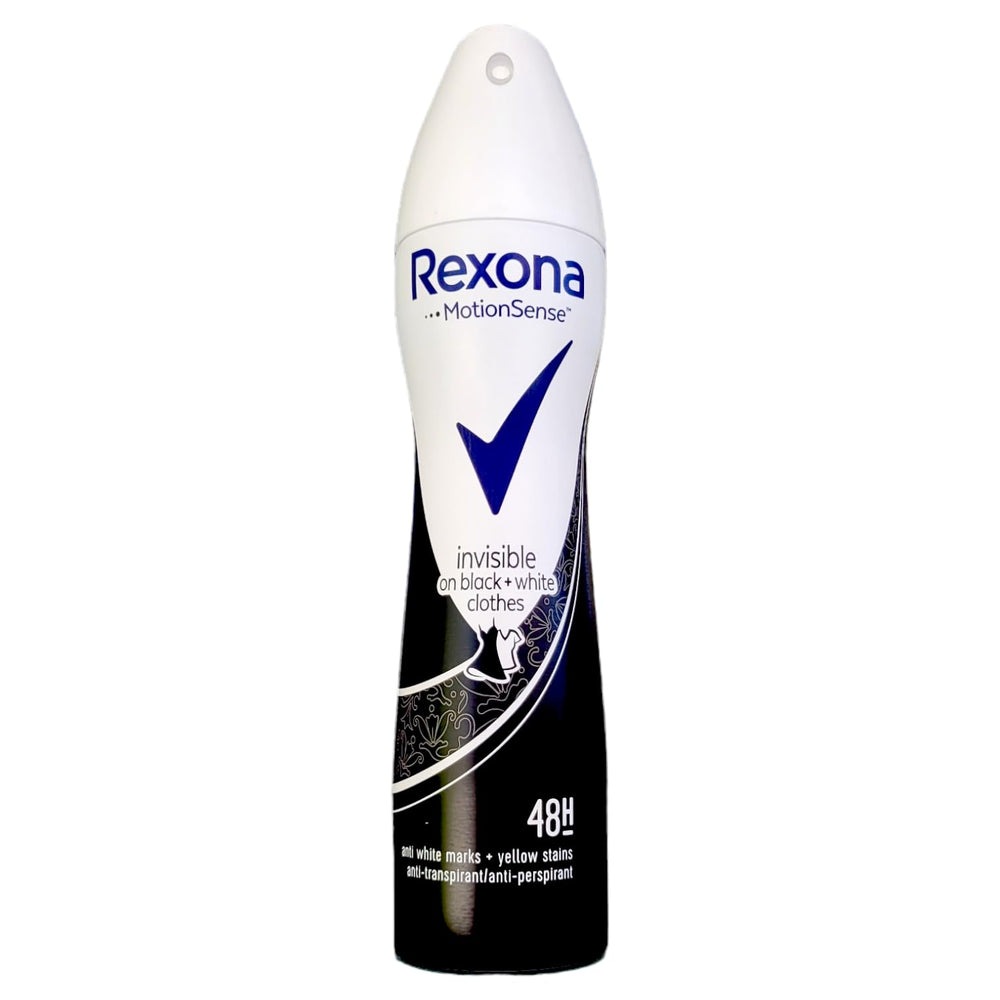 Rexona Déo Spray invisible sur bouteille, protection longue durée sans traces sur les vêtements.