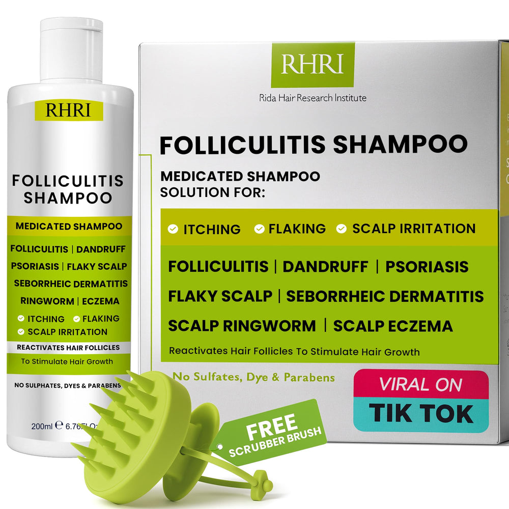 Rida Hair Research Institute Shampoing folliculite, bouteille prête à l’emploi, apaise démangeaisons.