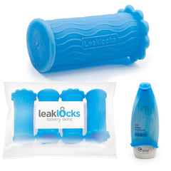 Rinseroo LeakLocks Toiletry Skins protège les bouteilles contre les fuites dans la valise.