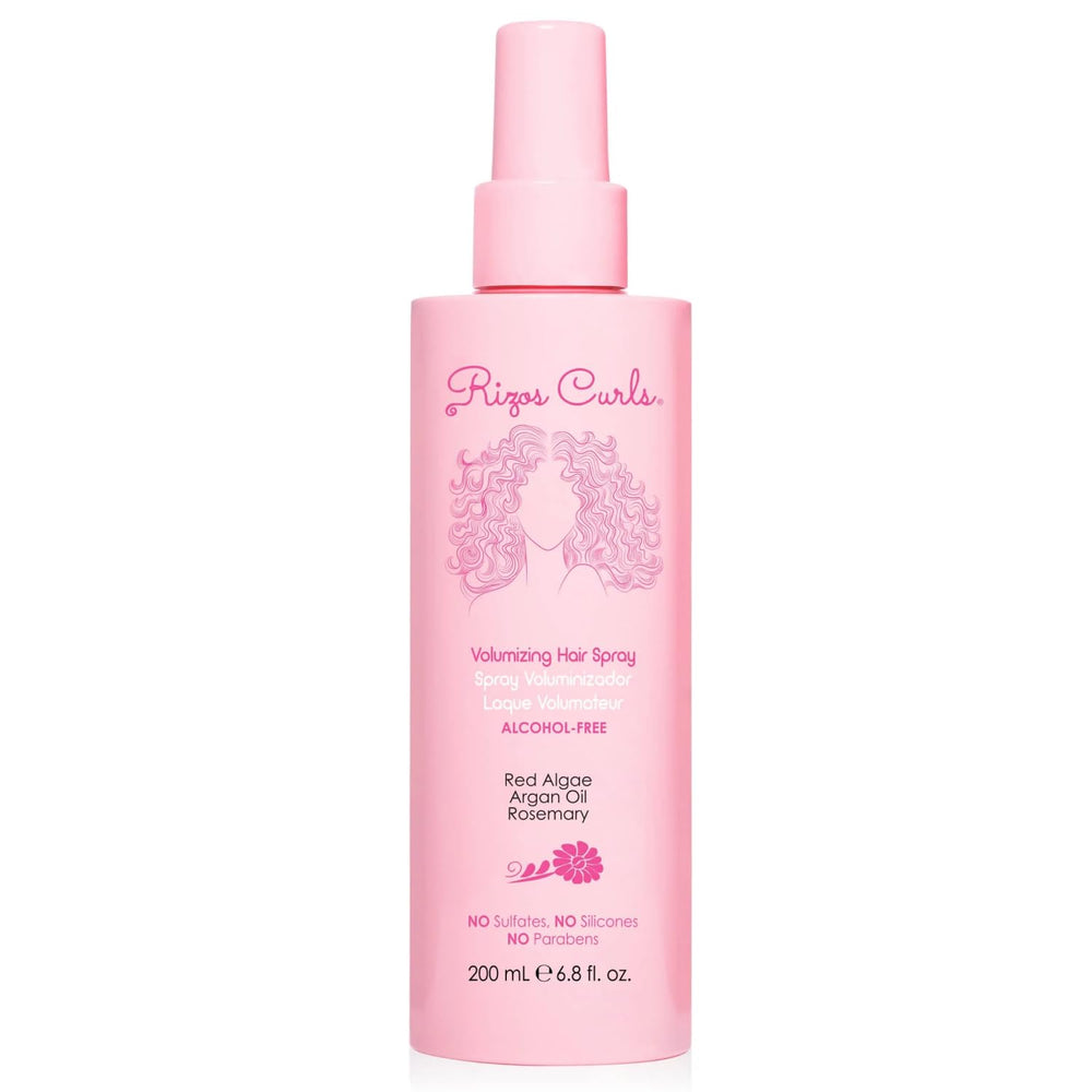 Rizos Curls alcohol-free curl spray bottle for flexible hold and shine.