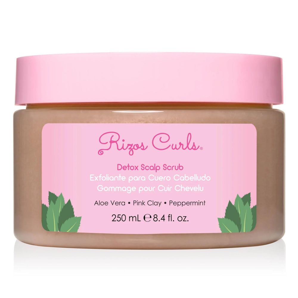 Rizos Curls Détox Scrub – bouteille prête pour le soin du cuir chevelu.