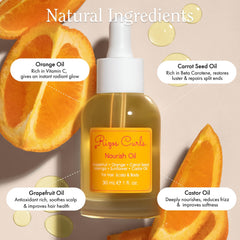 Rizos Curls Nourish Oil, massage du cuir chevelu pour hydratation ciblée et détente.