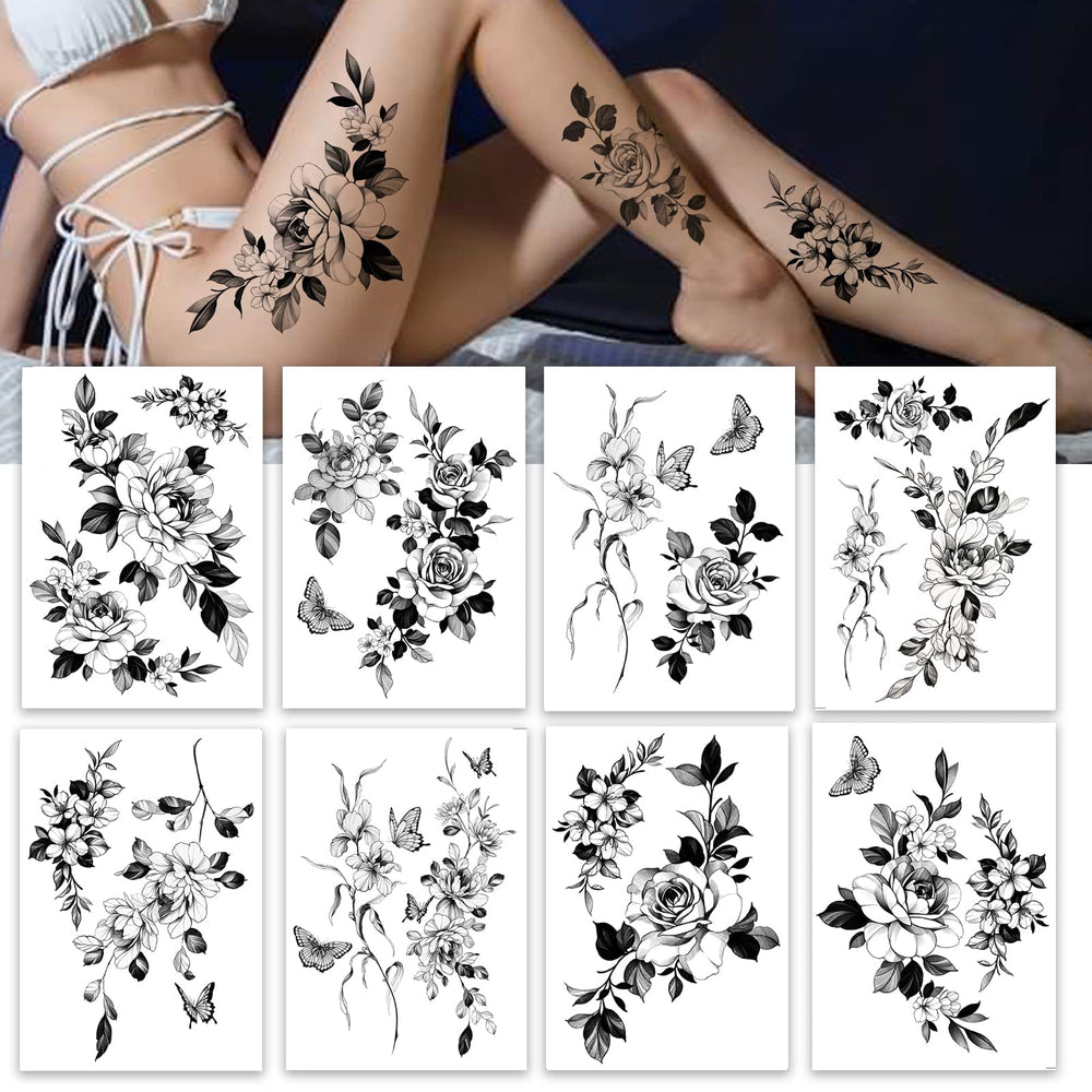 Tatouage temporaire Roarhowl sur torse grande fleur, rendu élégant et éphémère