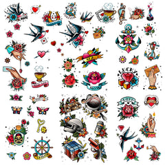 Tatouages temporaires Roarhowl pinup rétro, parfaits pour une fête ou un look audacieux.