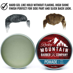 Rocky Mountain Barber Pomade – strong hold side-part look for day-long style