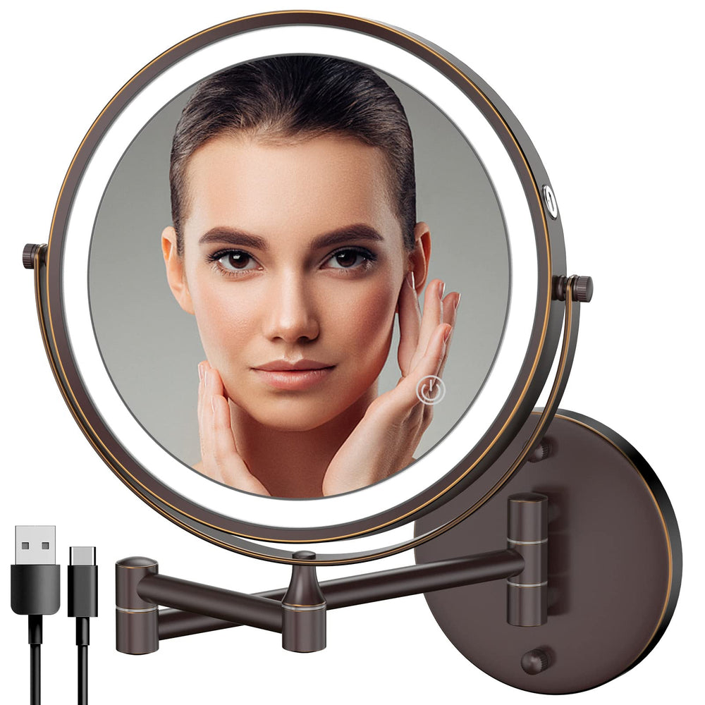 Miroir Rocollos mural LED 8 pouces, vue frontale pour maquillage global