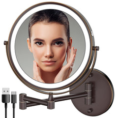 Miroir Rocollos mural LED 8 pouces, vue frontale pour maquillage global