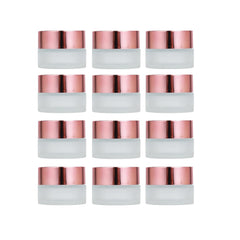 ROHIJALE pot-verre-givre rose-or 5 ml, idéal pour échantillons cosmétiques et voyages.