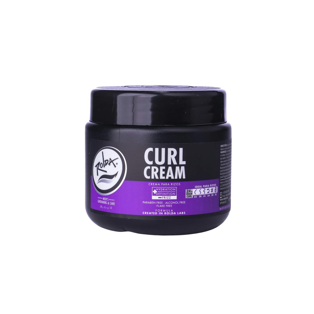 Rolda Curl Cream sur bouteille: soin léger qui définit les boucles sans effet lourd.