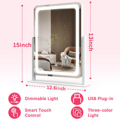 ROLOVE Miroir Vanity en vue complète sur bureau, idéal pour routine maquillage quotidienne