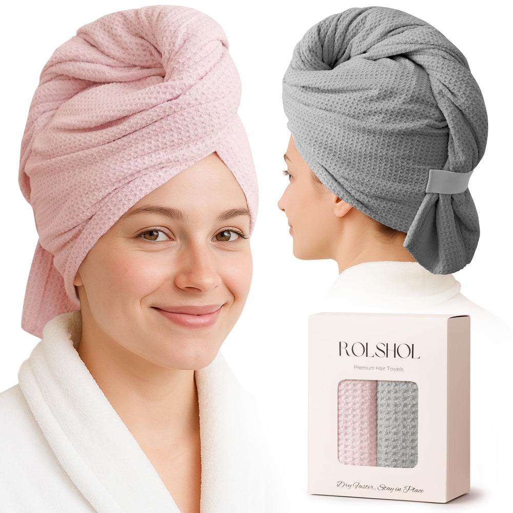 ROLSHOL serviette capillaire microfibre rose, absorption rapide pour cheveux bouclés.