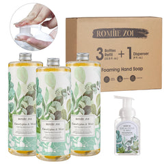 ROMIIE ZOI recharge savon mousse eucalyptus menthe en bouteille pratique pour grands ménages