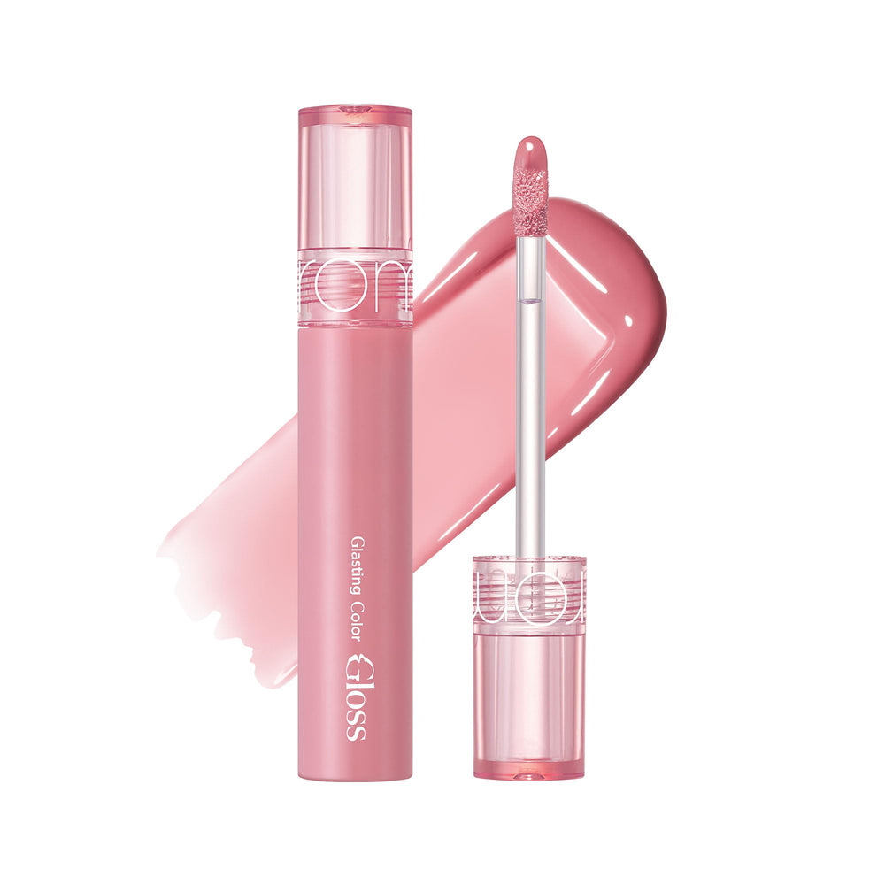 rom&nd GLASTING COLOR GLOSS 01 Peony Ballet, lèvre-brillance miroir et hydratation durable.