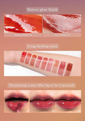 romnd glasting water tint Mauve Moon échantillon lèvre, brillance légère.