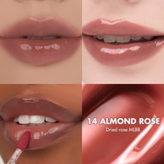 rom&nd Almond Rose sur applicateur, glisse précise pour l'application.