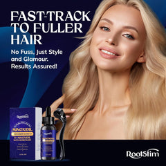 RootStim romarin et biotine nourrissent le cuir chevelu pour des cheveux plus forts.