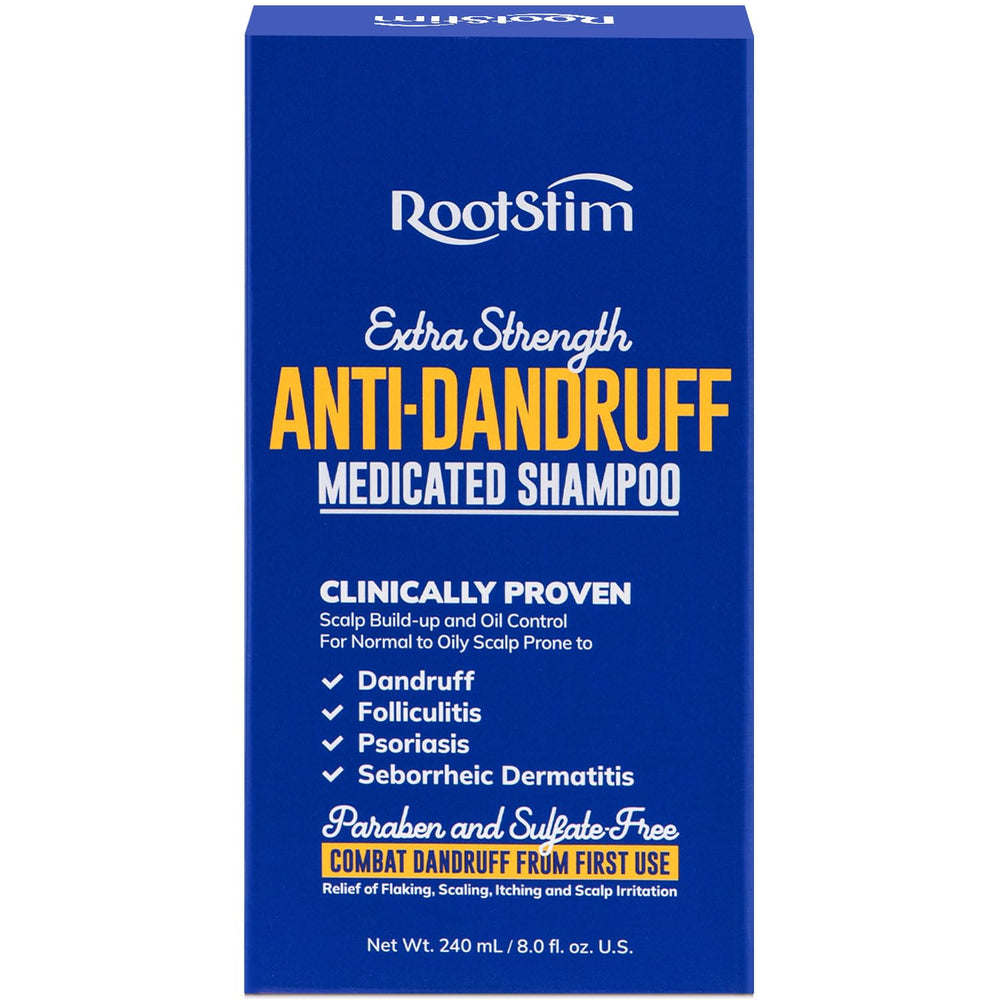 RootStim shampooing pellicules: la bouteille montre la formulation anti-pelliculaire efficace.