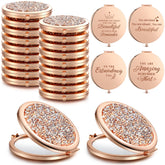 Roowest miroir de poche rose avec strass sur le devant, parfait pour retouche maquillage en déplacement.